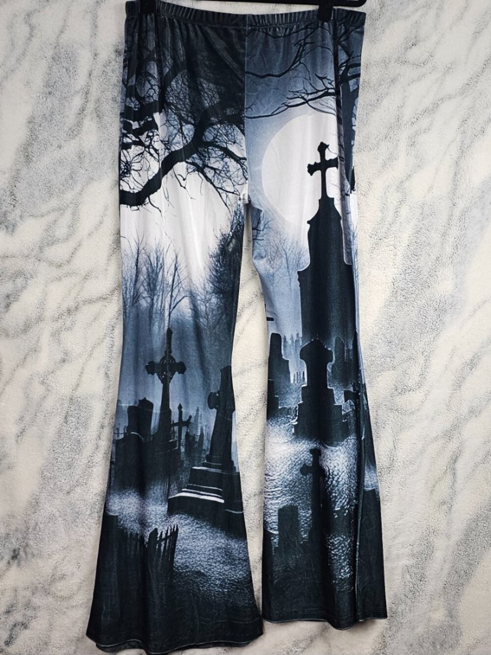 Dolls Kill Trickz N Treatz 2X Plus Spooky Sanctuary Flare Pants Cemetery Grave - Picture 4 of 5